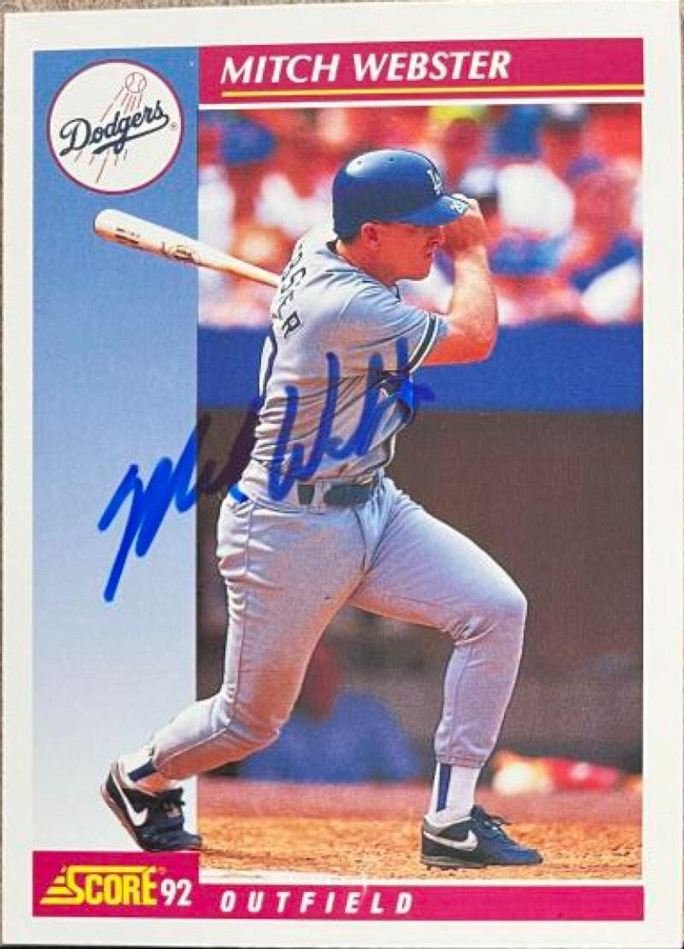 Mitch Webster Signed 1992 Score Baseball Card - Los Angeles Dodgers