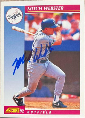 Mitch Webster Signed 1992 Score Baseball Card - Los Angeles Dodgers