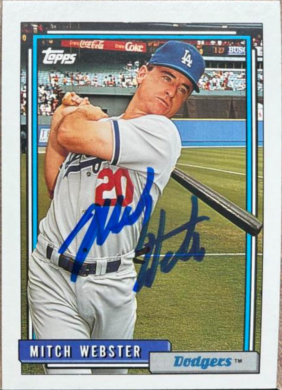 ミッチ・ウェブスター直筆サイン入り 1992 Topps ベースボールカード - ロサンゼルス・ドジャース