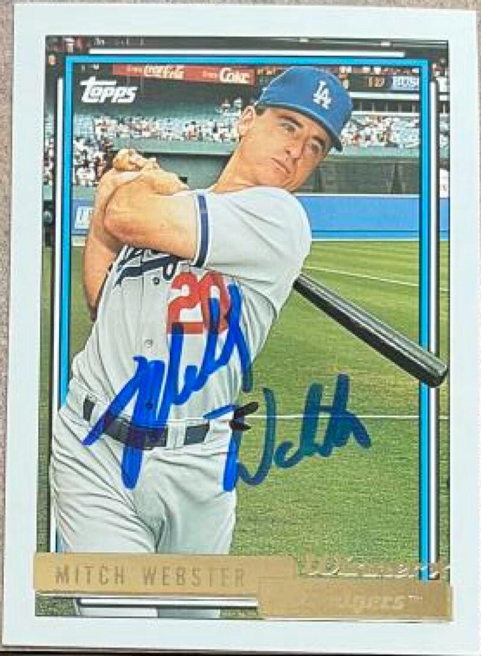 ミッチ・ウェブスター直筆サイン入り 1992 Topps ゴールド ウィナー ベースボール カード - ロサンゼルス ドジャース