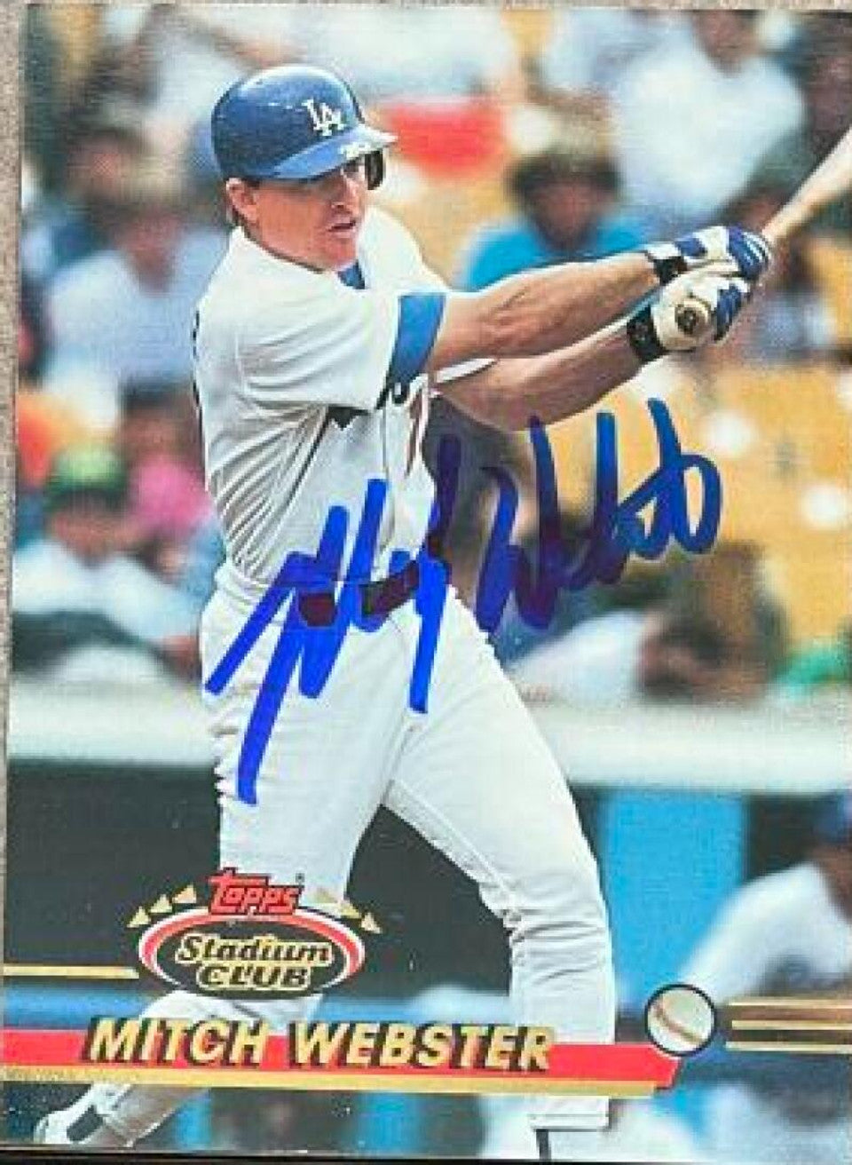 Mitch Webster Signed 1993 Stadium Club Baseball Card - Los Angeles Dodgers