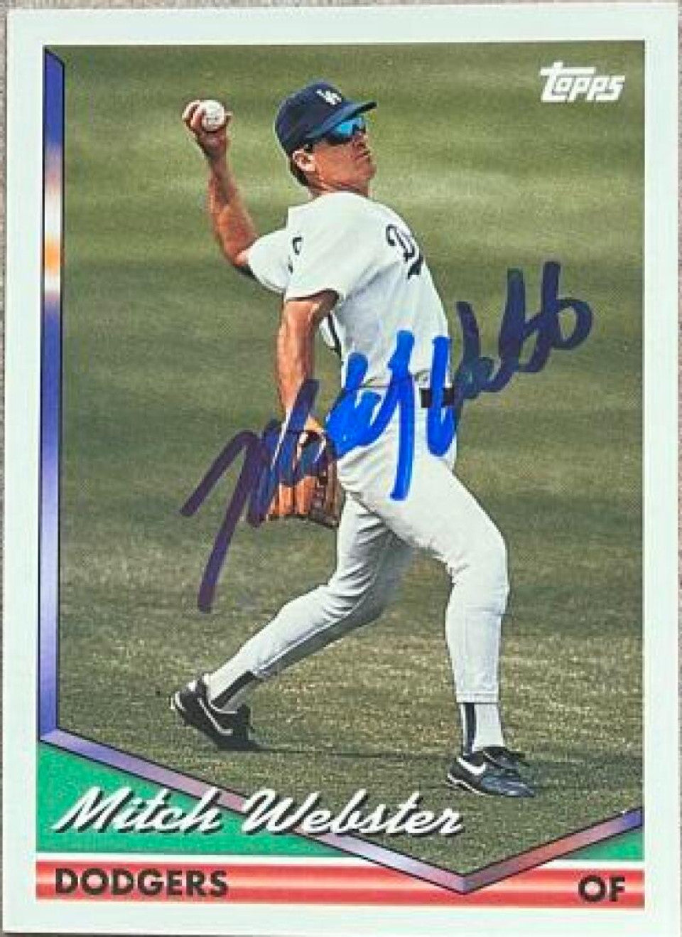 ミッチ・ウェブスター直筆サイン入り 1994 Topps ベースボールカード - ロサンゼルス・ドジャース