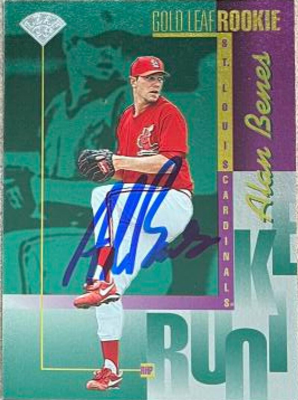 Alan Benes Signed 1996 Leaf Baseball Card - St Louis Cardinals