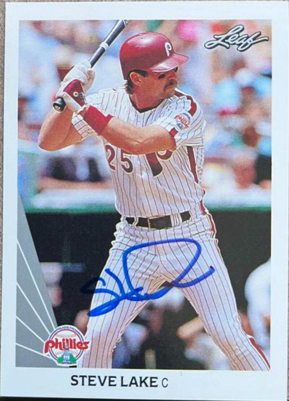 Steve Lake Signed 1990 Leaf Baseball Card - Philadelphia Phillies