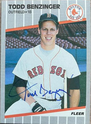 Todd Benzinger Signed 1989 Fleer Baseball Card - Boston Red Sox