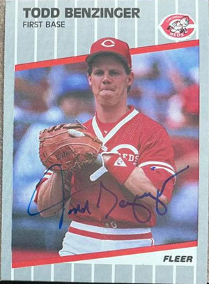 Todd Benzinger Signed 1989 Fleer Update Baseball Card - Cincinnati Reds
