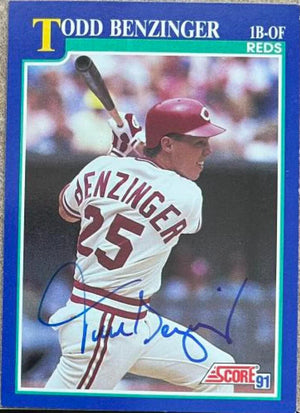 Todd Benzinger Signed 1991 Score Baseball Card - Cincinnati Reds
