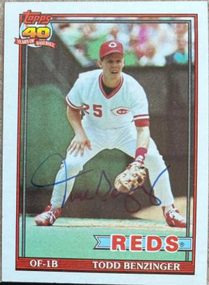Todd Benzinger Signed 1991 Topps Baseball Card - Cincinnati Reds