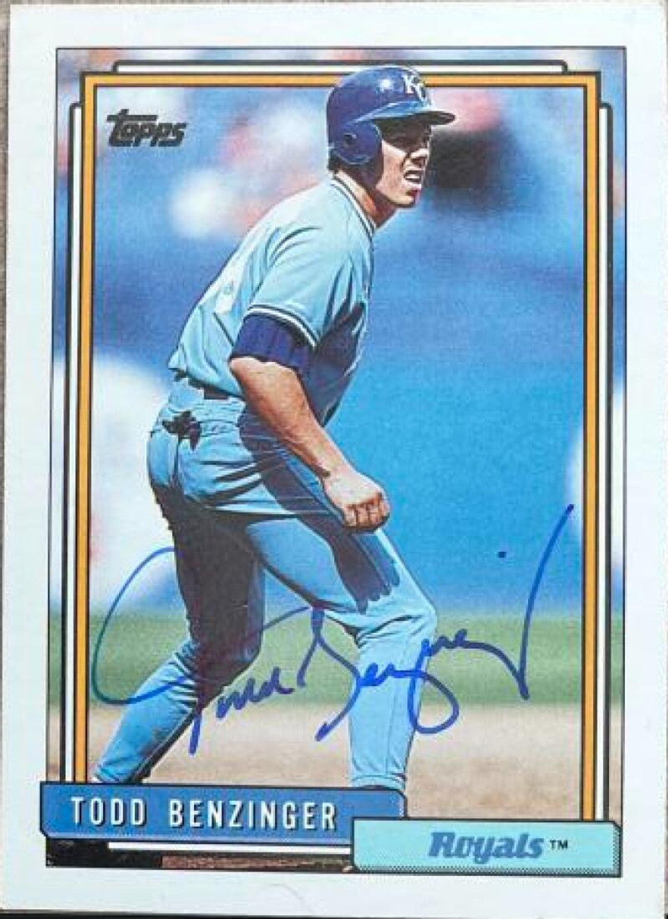 トッド・ベンジンガー サイン入り 1992 Topps ベースボールカード - カンザスシティ ロイヤルズ