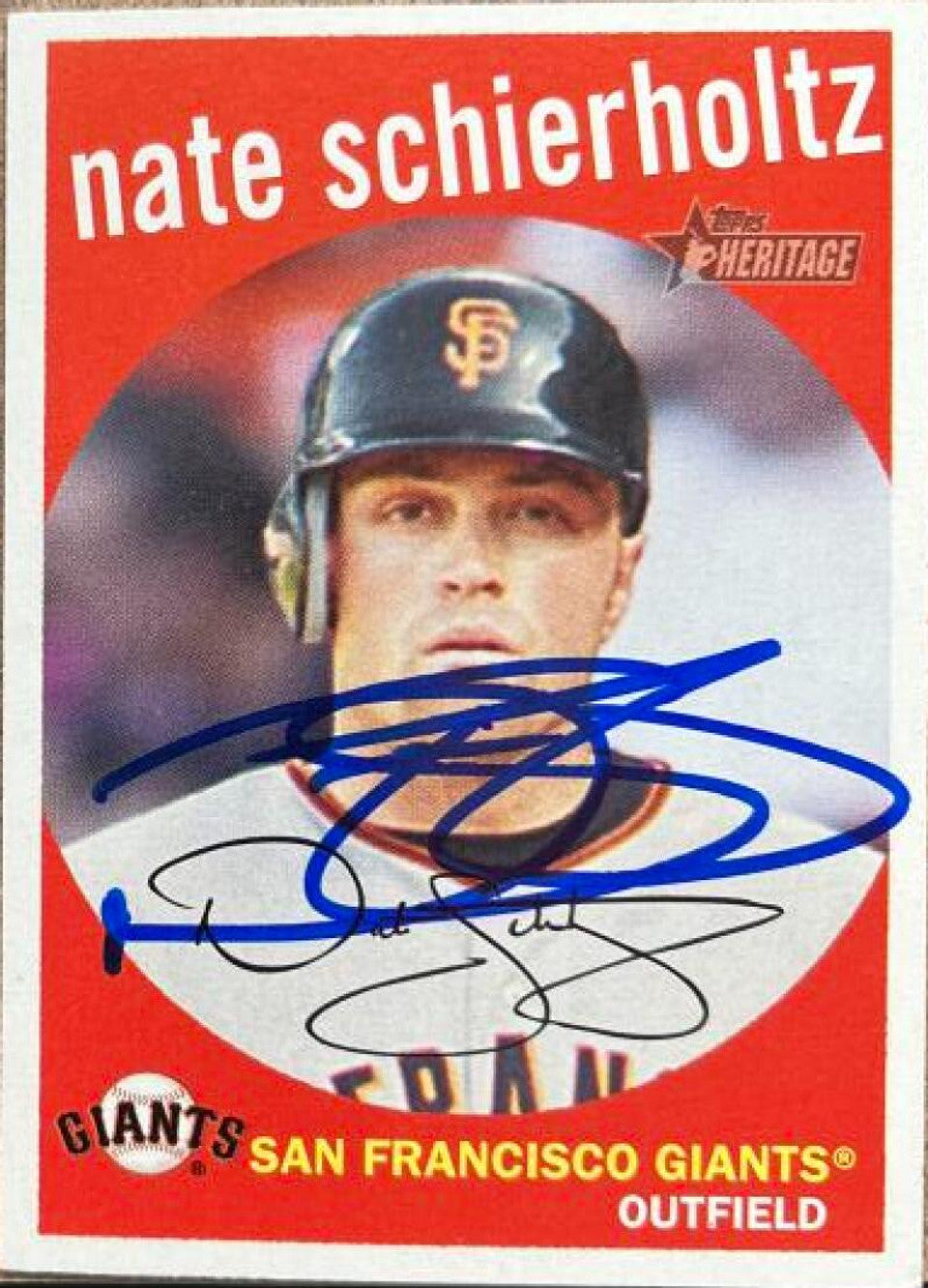 Nate Schierholtz Signed 2008 Topps Heirtage Baseball Card - San Francisco Giants