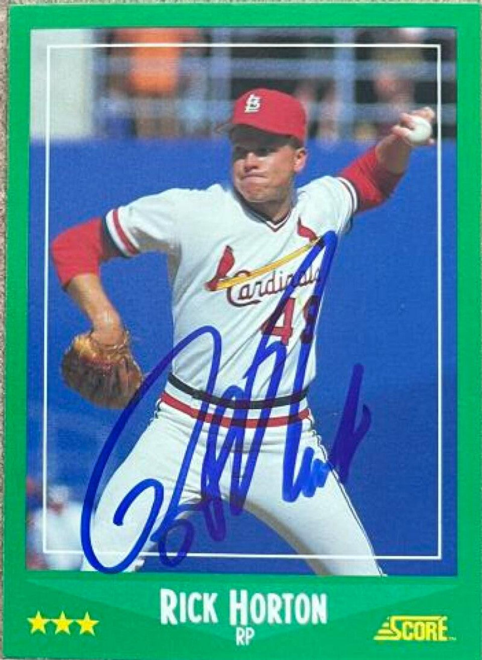 Ricky Horton Signed 1988 Score Baseball Card - St Louis Cardinals