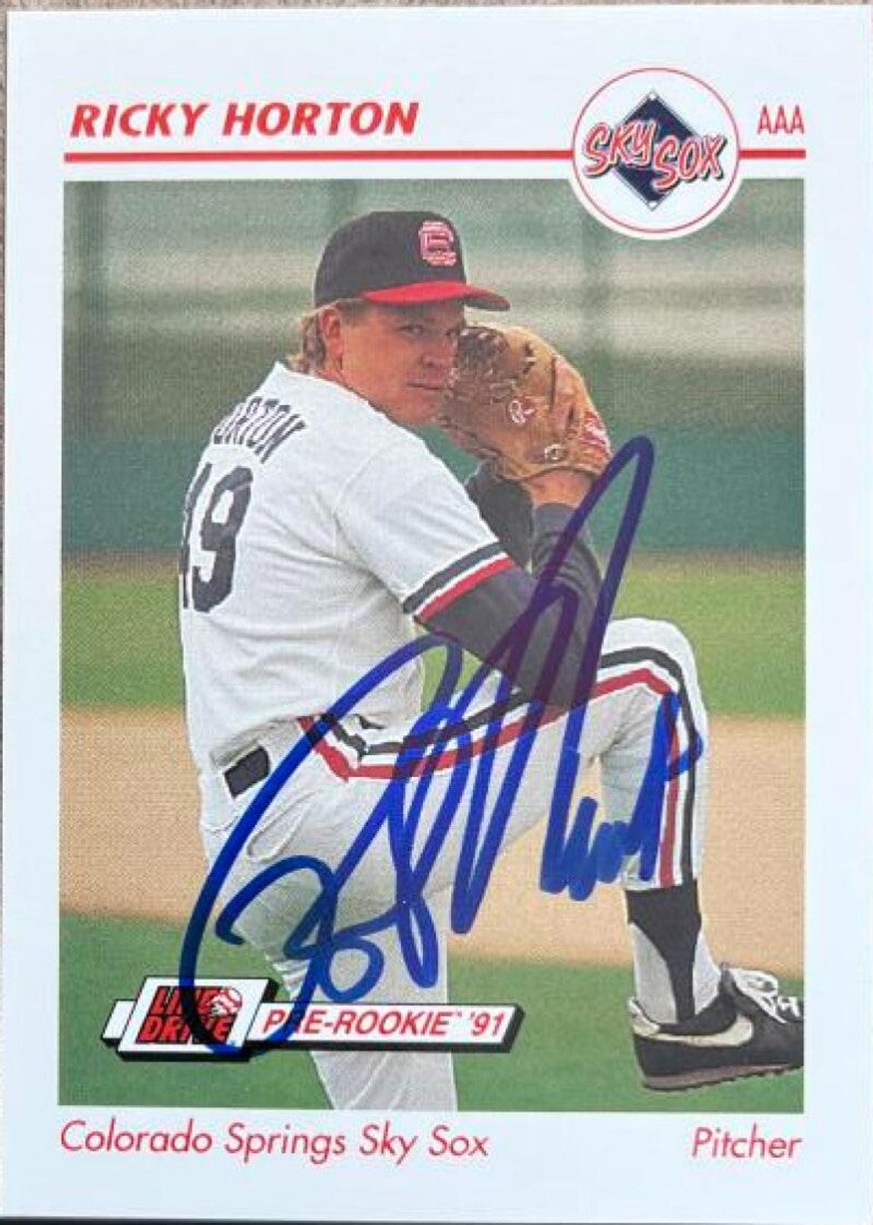 Ricky Horton Signed 1991 Line Drive AAA Baseball Card - Colorado Springs Sky Sox