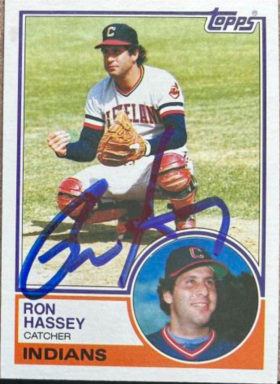 ロン・ハッセー直筆サイン入り 1983 Topps ベースボールカード - クリーブランド・インディアンス