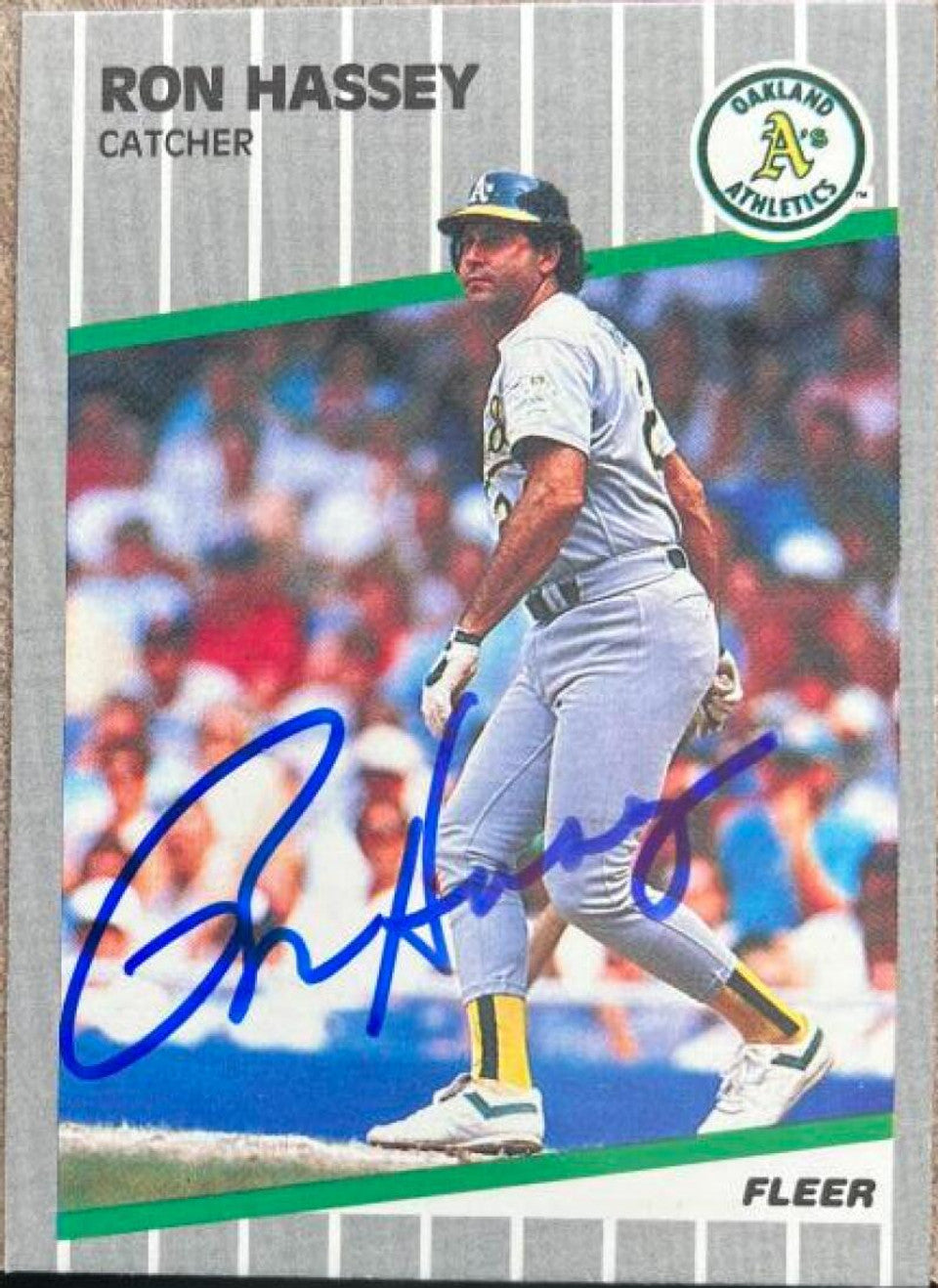 Ron Hassey Signed 1989 Fleer Baseball Card - Oakland A's