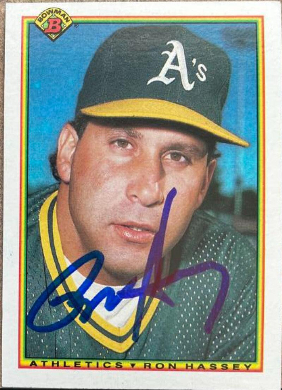 Ron Hassey Signed 1990 Bowman Baseball Card - Oakland A's