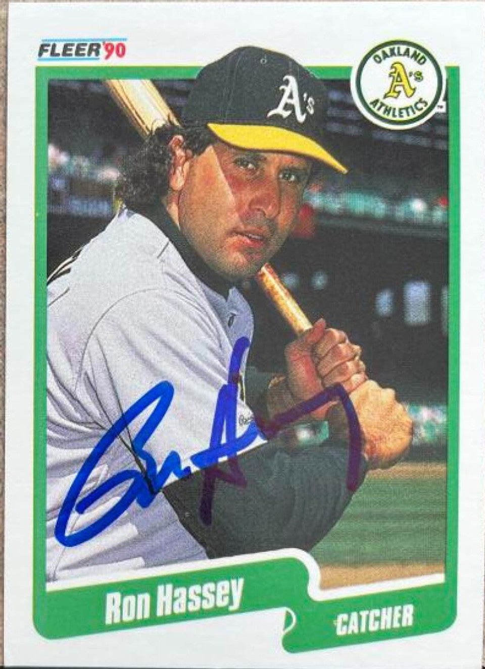 Ron Hassey Signed 1990 Fleer Baseball Card - Oakland A's