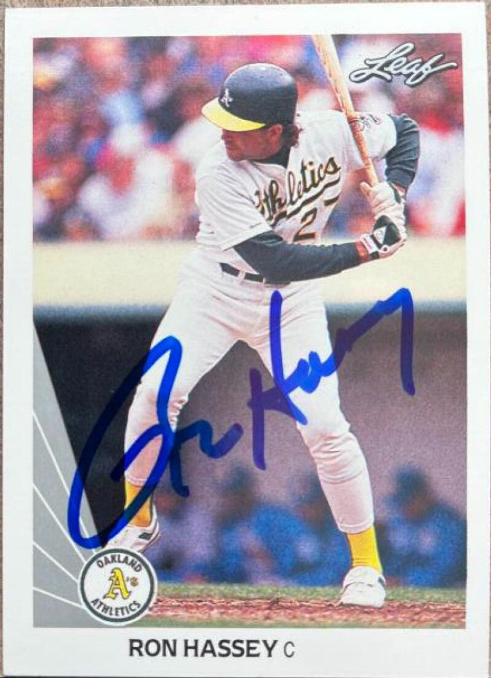 Ron Hassey Signed 1990 Leaf Baseball Card - Oakland A's