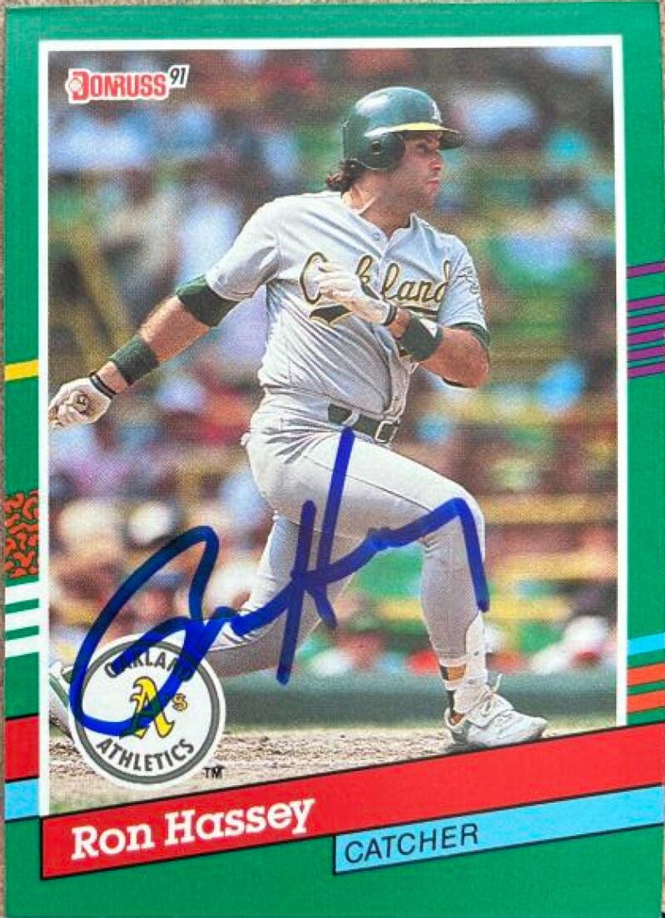 Ron Hassey Signed 1991 Donruss Baseball Card - Oakland A's