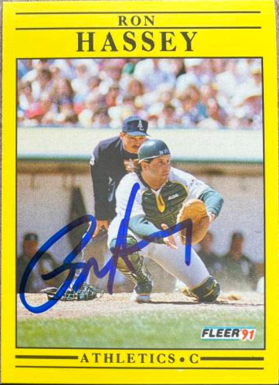 Ron Hassey Signed 1991 Fleer Baseball Card - Oakland A's