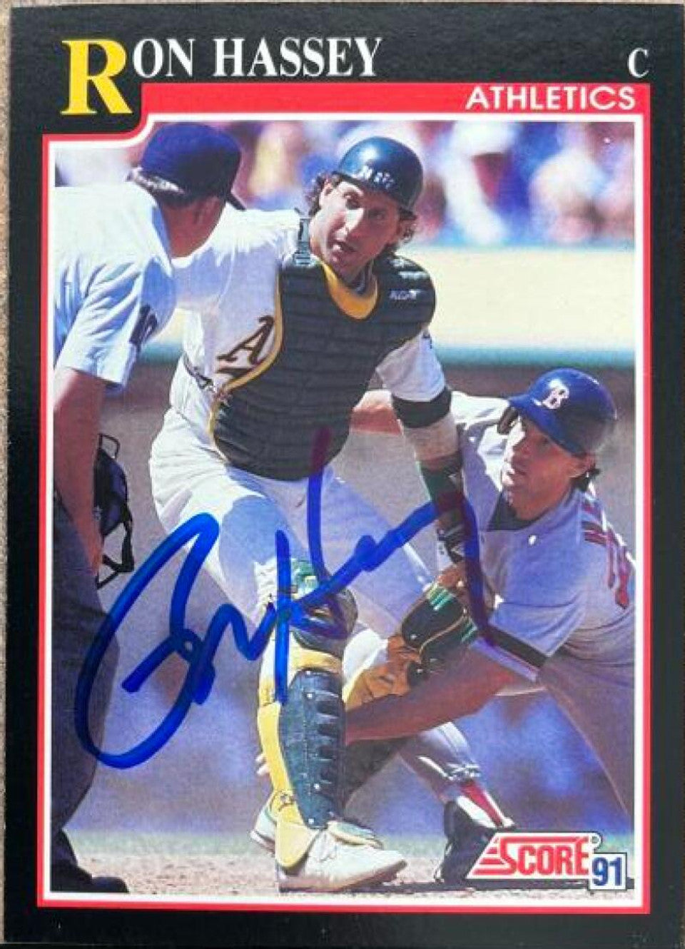 Ron Hassey Signed 1991 Score Baseball Card - Oakland A's