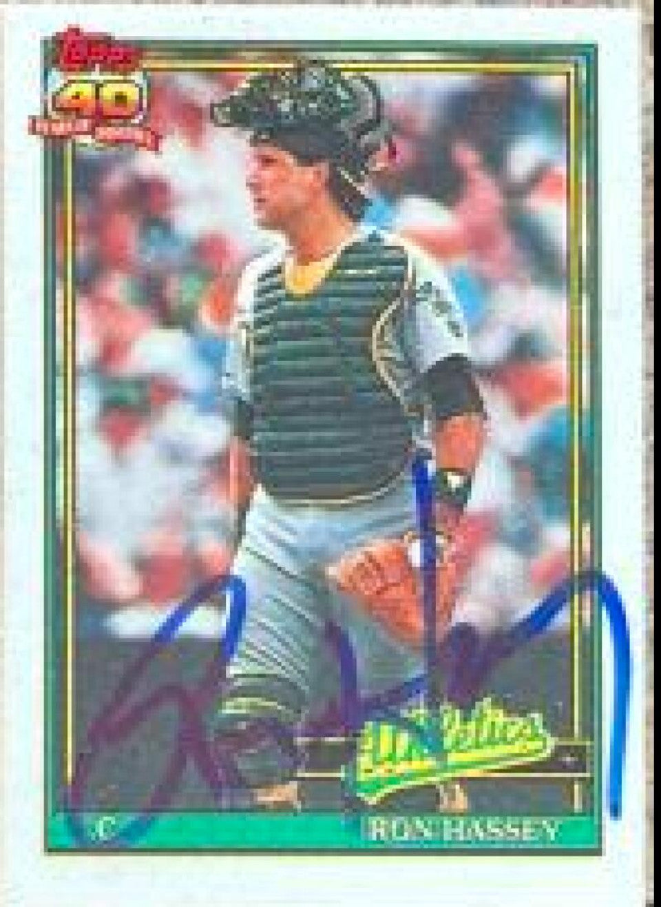 ロン・ハッセーのサイン入り 1991 Topps マイクロ ベースボール カード - オークランド A's