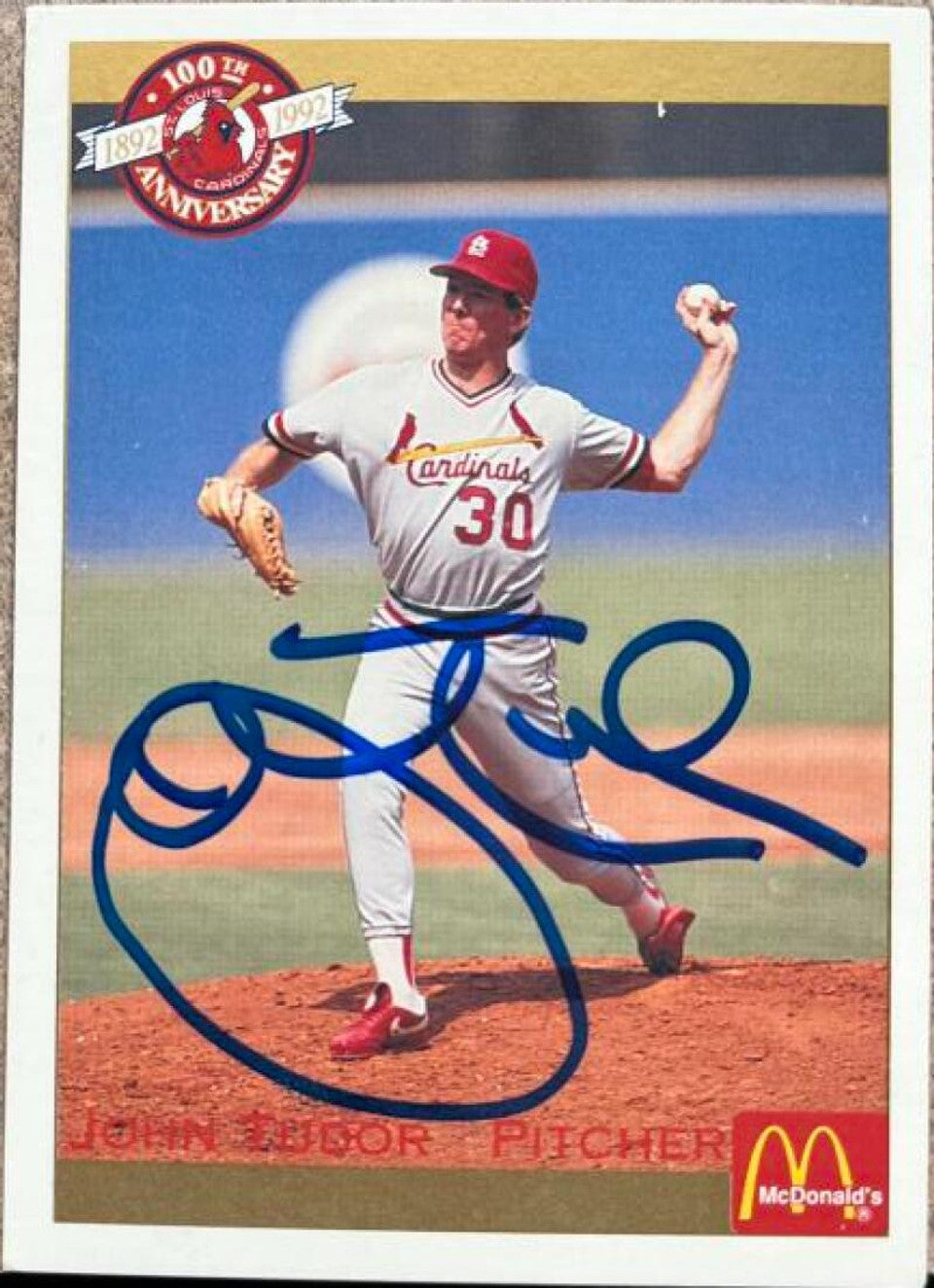 ジョン・チューダー直筆サイン入り 1992 パシフィック・マクドナルド ベースボールカード - セントルイス・カーディナルス