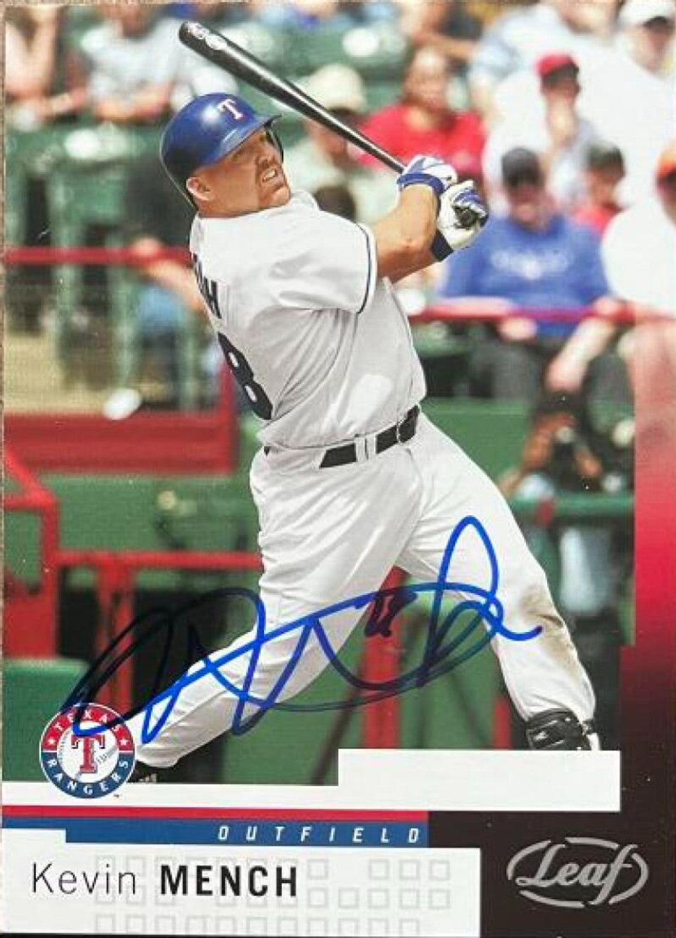 Kevin Mench Signed 2004 Leaf Baseball Card - Texas Rangers