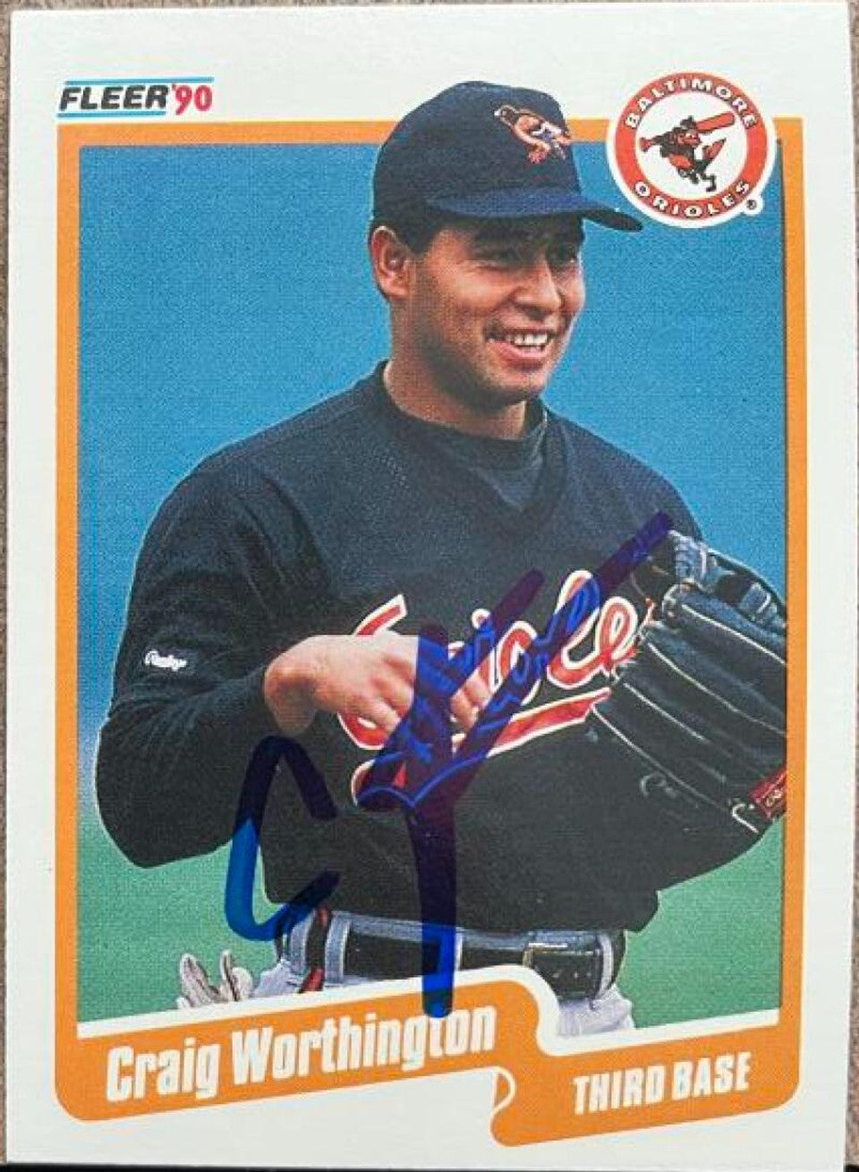 Craig Worthington Signed 1990 Fleer Baseball Card - Baltimore Orioles