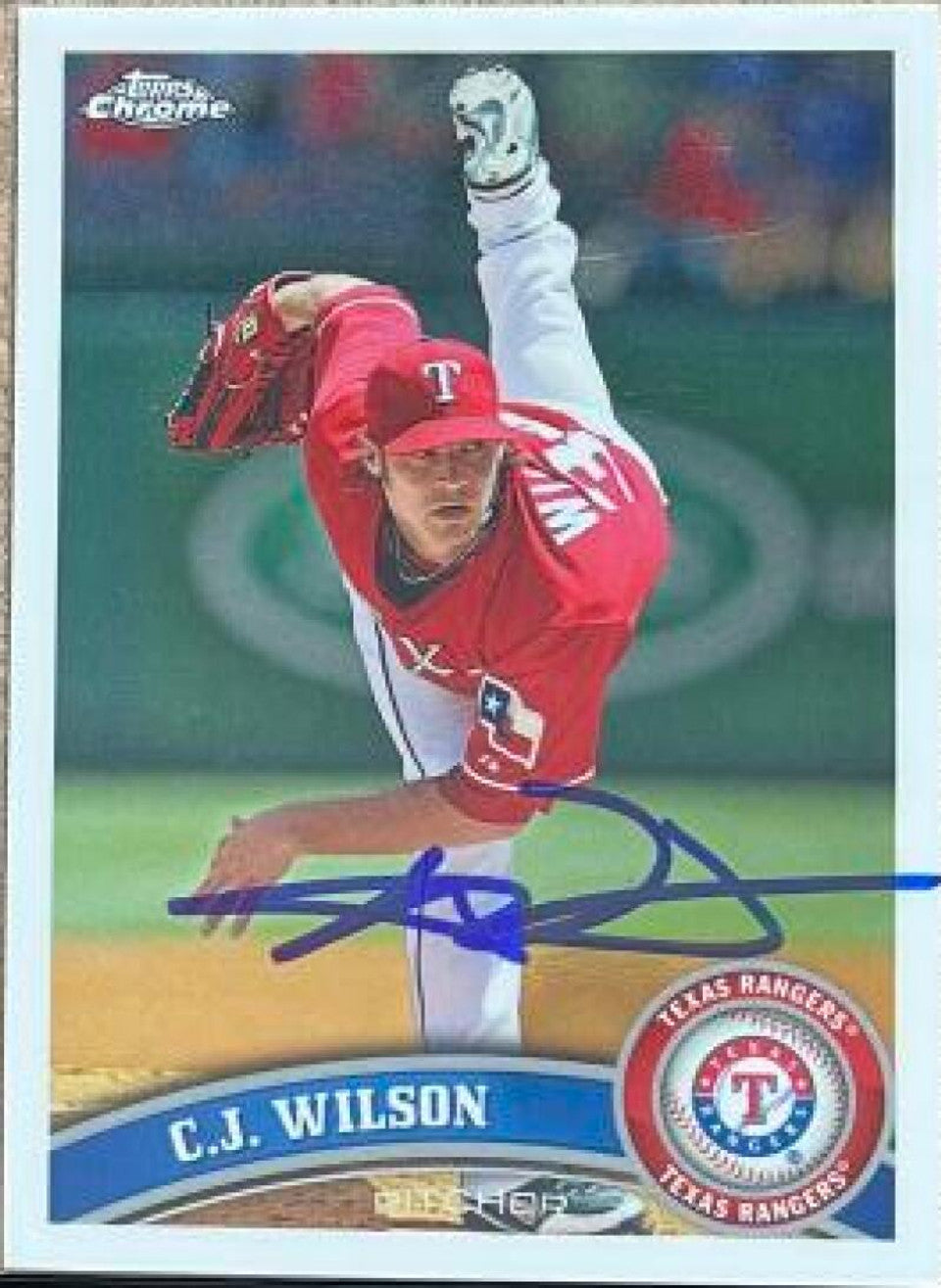 C.J. Wilson Signed 2011 Topps Chrome Baseball Card - Texas Rangers