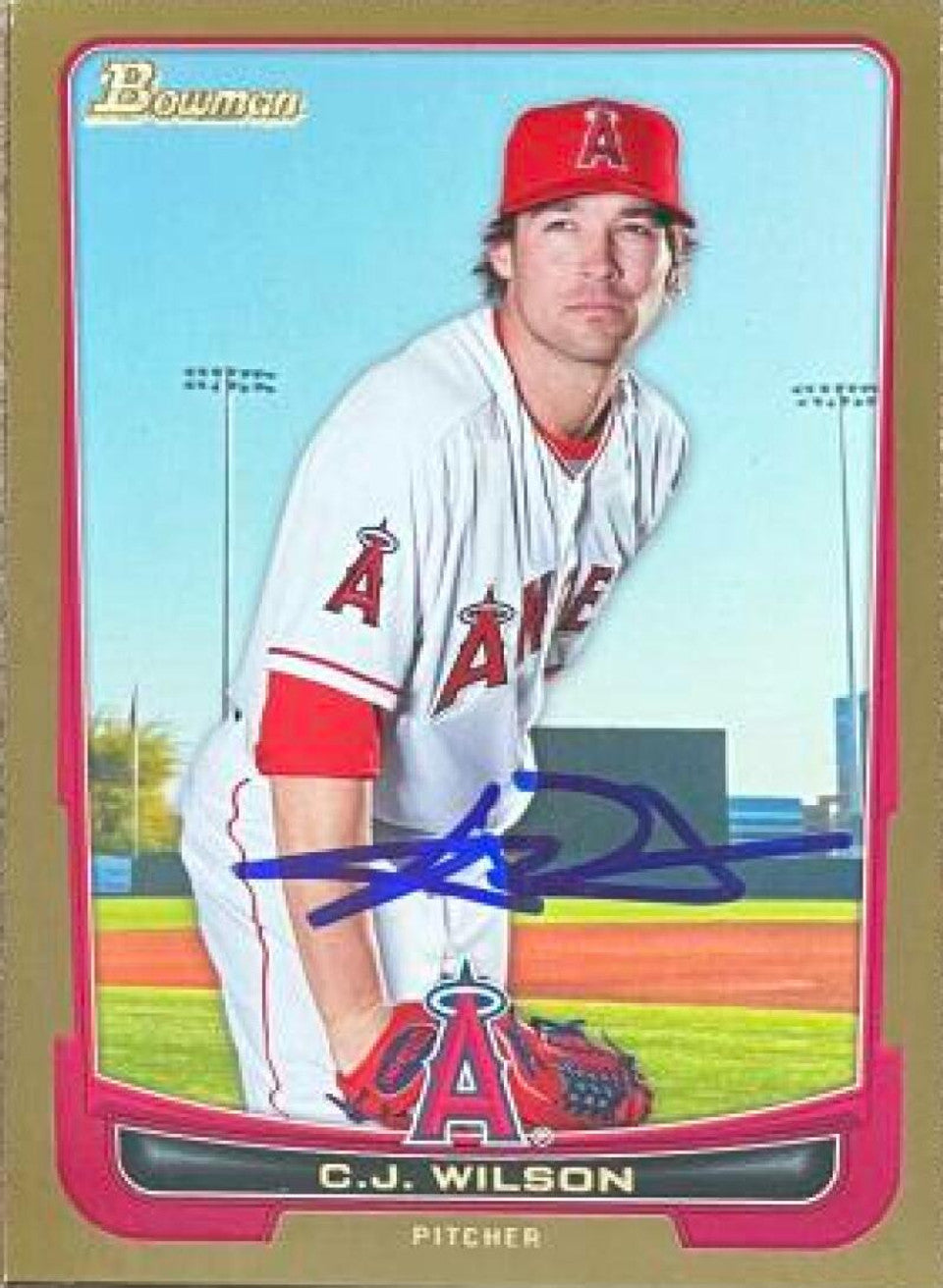 C.J. Wilson Signed 2012 Bowman Gold Baseball Card - Los Angeles Angels of Anaheim