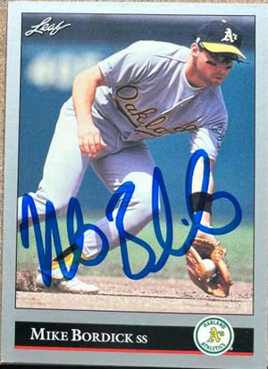 Mike Bordick Signed 1992 Leaf Baseball Card - Oakland A's