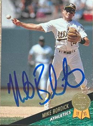 Mike Bordick Signed 1993 Leaf Baseball Card - Oakland A's