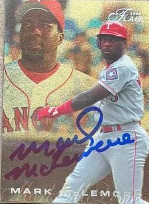 Mark McLemore Signed 1996 Flair Baseball Card - Texas Rangers (Gold Background, Silver Lettering)