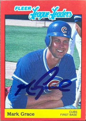 Mark Grace Signed 1989 Fleer League Leaders Baseball Card - Chicago Cubs