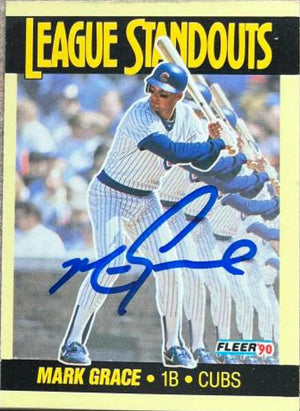 Mark Grace Signed 1990 Fleer League Standouts Baseball Card - Chicago Cubs