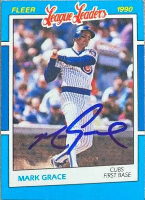 Mark Grace Signed 1990 Fleer League Leaders Baseball Card - Chicago Cubs