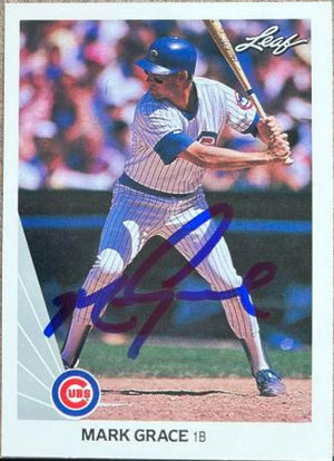Mark Grace Signed 1990 Leaf Baseball Card - Chicago Cubs