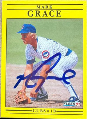 Mark Grace Signed 1991 Fleer Baseball Card - Chicago Cubs