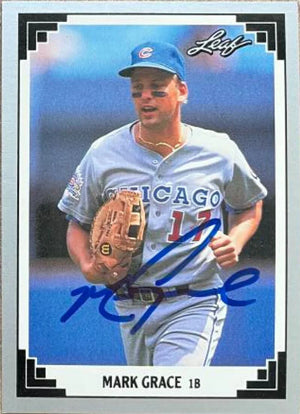 Mark Grace Signed 1991 Leaf Baseball Card - Chicago Cubs