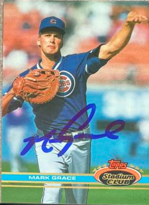 Mark Grace Signed 1991 Stadium Club Baseball Card - Chicago Cubs