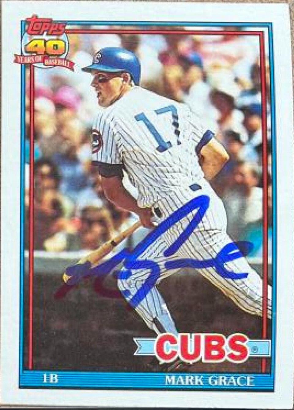 Mark Grace Signed 1991 Topps Baseball Card - Chicago Cubs