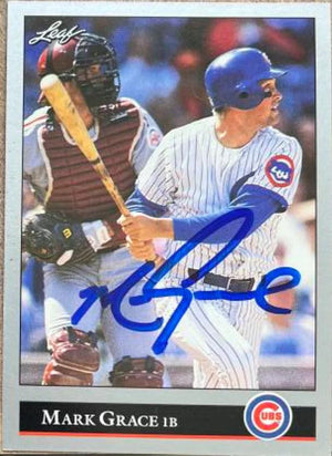 Mark Grace Signed 1992 Leaf Baseball Card - Chicago Cubs
