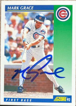 Mark Grace Signed 1992 Score Baseball Card - Chicago Cubs
