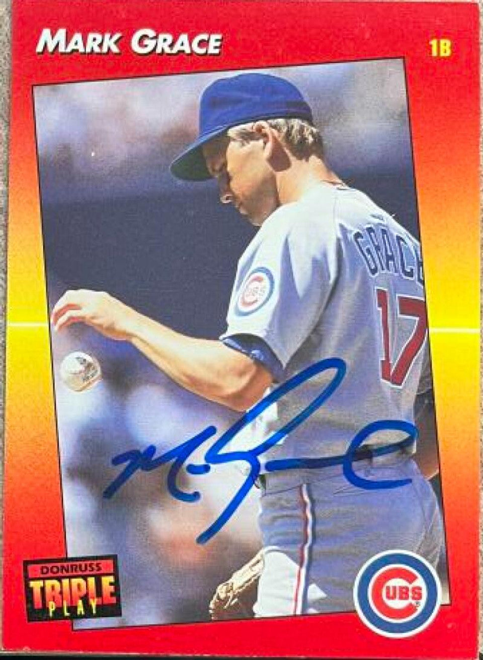 Mark Grace Signed 1992 Triple Play Baseball Card - Chicago Cubs