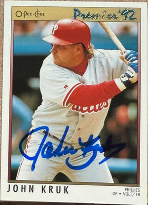 John Kruk Signed 1992 O-Pee-Chee Premier Baseball Card - Philadelphia Phillies