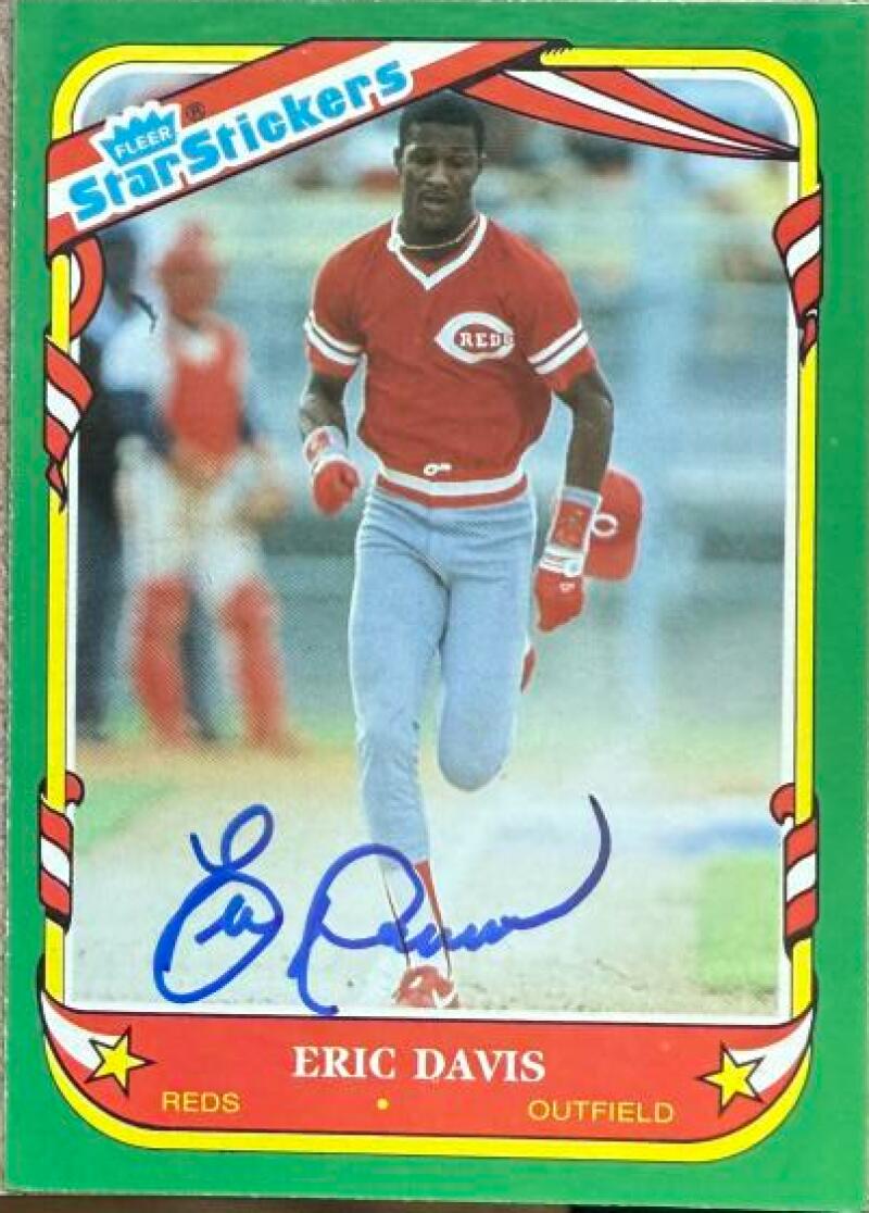 Eric Davis Signed 1987 Fleer Star Stickers Baseball Card - Cincinnati Reds #30