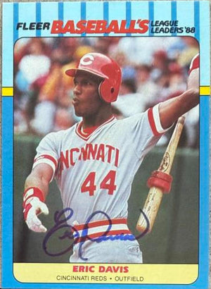 Eric Davis Signed 1988 Fleer Baseball's League Leaders Baseball Card - Cincinnati Reds #8