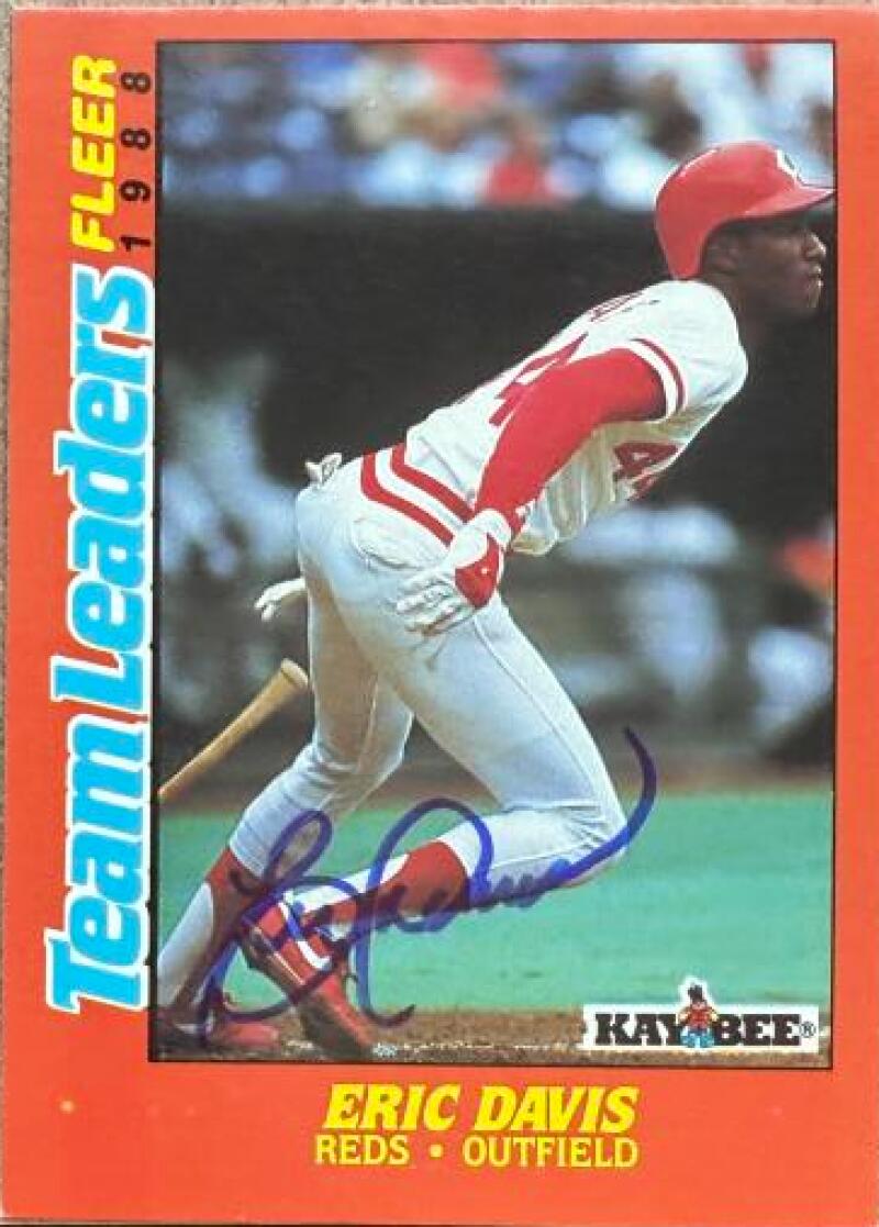 Eric Davis Signed 1988 Fleer Kay-Bee Team Leaders Baseball Card - Cincinnati Reds #6