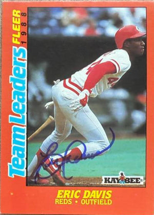 Eric Davis Signed 1988 Fleer Kay-Bee Team Leaders Baseball Card - Cincinnati Reds #6