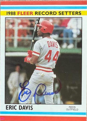 Eric Davis Signed 1988 Fleer Record Setters Baseball Card - Cincinnati Reds #9